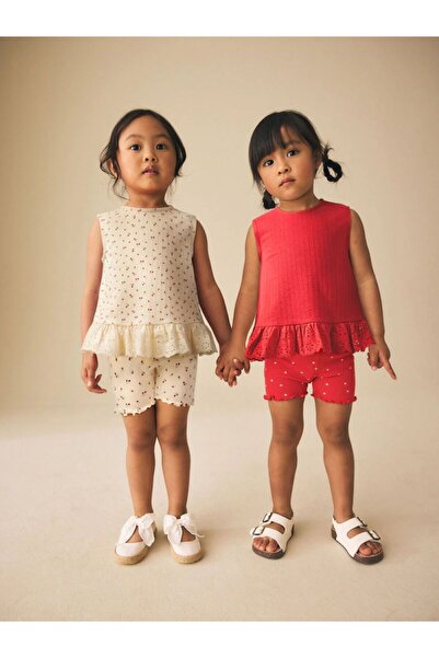 Next Baby Cotton Red Cream Floral Patterned 2-Piece Top and Bottom Set