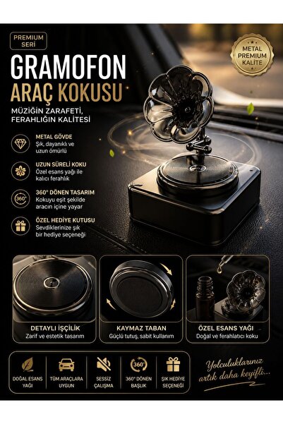 Store Araç İçi Güneş Enerjili Gramofon Görünümlü Araba Kokusu. Araç İçi Akses...
