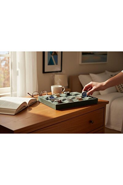İmpala Kutu Watch and Jewelry Stand with 12 Compartments, Suede Fabric Coveri...