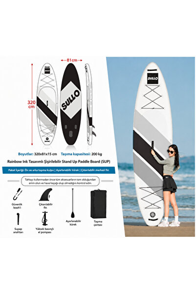 Sullo Sullo320 cm x 84 cm x 15 Cm Şişme Paddle Board – Şişme Sup Board 150 kg...