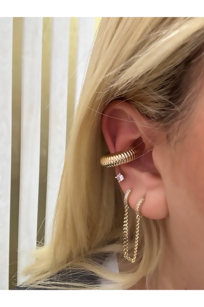Hicrans Takı KALIN ÇİZGİLİ MODEL EARCUFF KIKIRDAK KÜPE