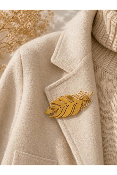 Ceso Accesories Vintage Gold Tüy Yaprak Broş