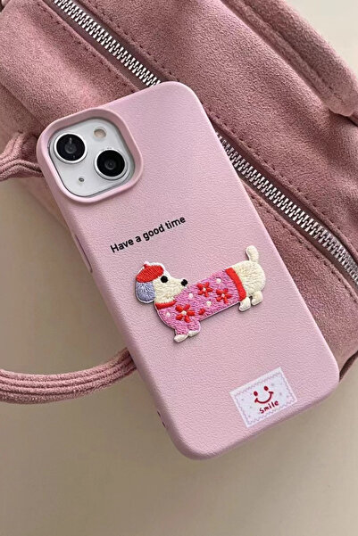 QUSCHU iPhone 14 Plus-15 Plus Uyumlu Nakış Köpek Figürlü Yumuşak Silikon Tele...