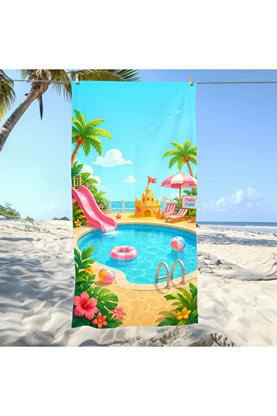 Piloji Children's Beach Towel 75X150 cm – Pool & Slide Themed Digital Printed...