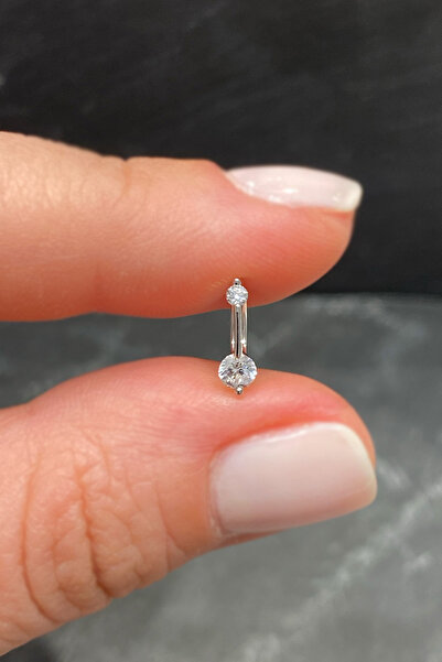 La femme by begum Küçük Büyük Beyaz Tektaş Silver Gümüş Halka Piercing,helix,...