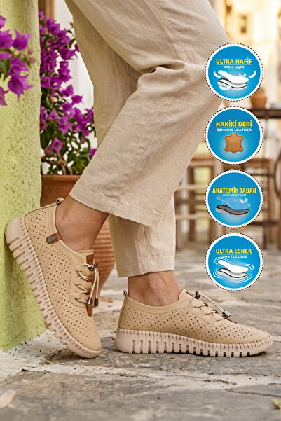 Voyager Beige Genuine Leather Anatomical Women's Casual Shoes Z833 Z