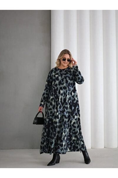 ModaMinar Women's Plus Size Leopard Pattern Combed Cotton Dress