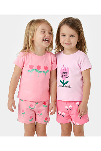 Bonfino 100% Cotton Floral Printed T-Shirt & Shorts Set (Pack of 2) - Pink