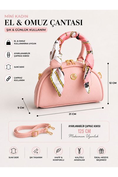 RumyaCollection Women's Powder Pink Scarf Mini Bag – Stylish Faux Leather Crossbody Hand & Shoulder Daily Trend Bag