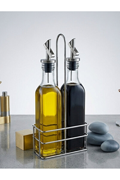 PALU Glass Oil Pot and Vinegar Pot Set with Stand, 2-Piece Oil Pot with Metal...