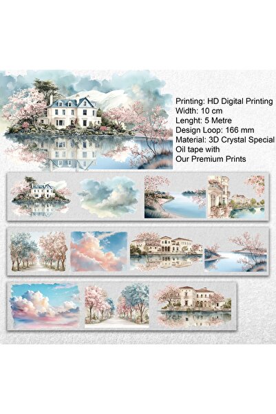 Onwize Blush Lake Villa PET Tape 10 cm x 5 m Dekoratif Şeffaf Scrapbook Bandı