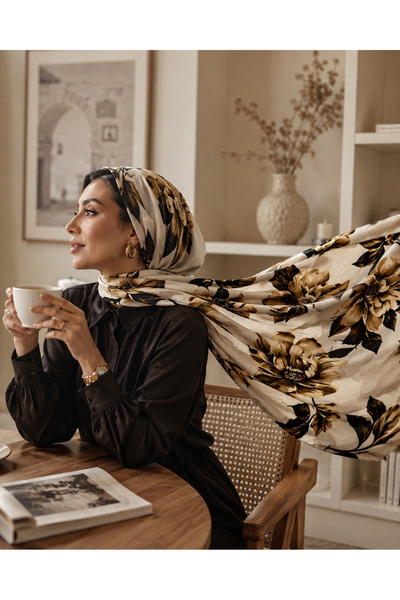 Êtoile Madame Polo Cream Color Floral Patterned Bamboo Shawl Delicate Series