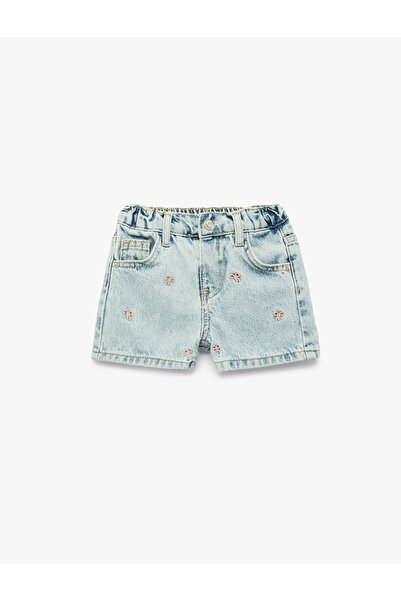 Koton Fiyonk İşlemeli Cepli Pamuklu Denim Şort