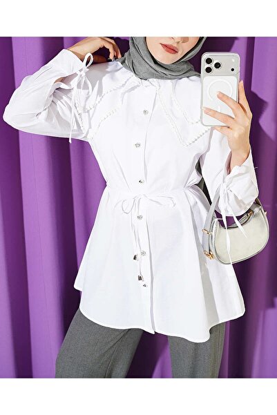 Lavanta Tekstil Stone Buttoned Double Sailor Collar Shirt