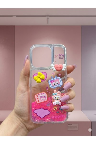 sanalikaksesuar iPhone 17 Pro Compatible Water Glitter Toys Case Phone Case