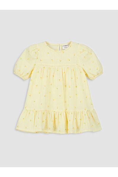 LC Waikiki LCW baby Bisiklet Yaka Kısa Kollu Desenli Kız Bebek Elbise