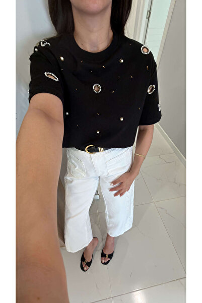 BİRCANÇİL Tricou Ensilla cu broderie cu piatră neagră