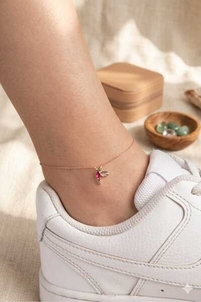 Papatya Silver 925 Ayar Gümüş Minimal Taşlı Ruby Kuş Halhal.rose.gold.rodaj R...