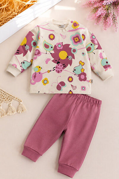 Biberon Baby Baby Girl Set 100% Cotton Long Sleeve Bird and Flower Printed