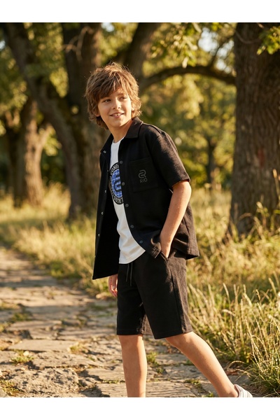 Sabi Boys' Summer Textured Shirt T-Shirt Shorts Holiday Three-Piece Set