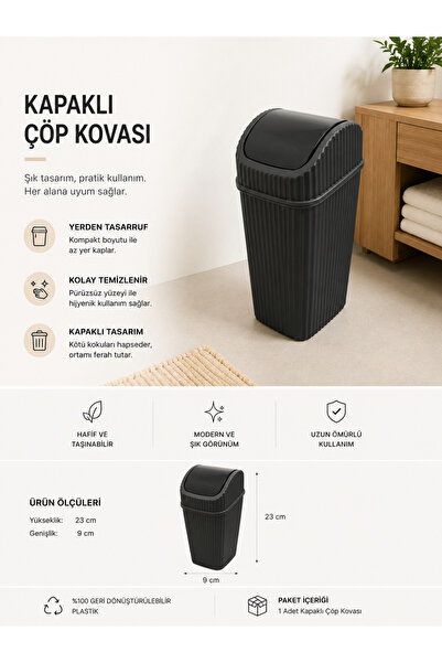 Clinica Kapaklı Mini Çöp Kovası Modern Tasarım Çöp Kutusu 23 cm