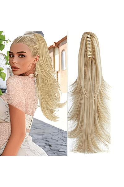 Zeysum Platin Sarı Tokalı At Kuyruğu Katlı Kesim Pençe Klipsli Postiş 60 Cm 2...