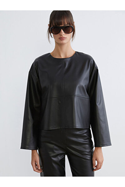 LC Waikiki Crew Neck Leather-Look Blouse