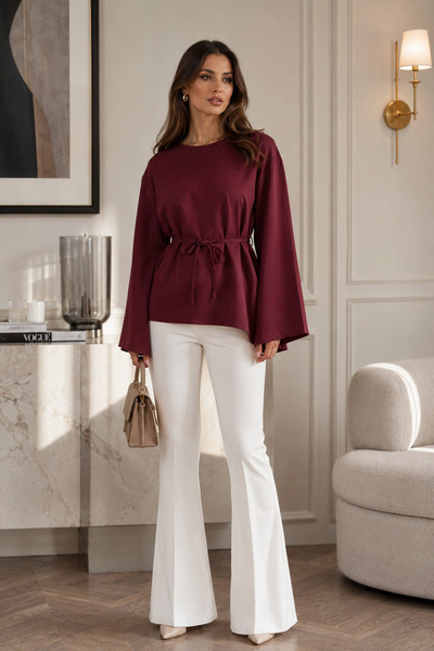 BVOİCE SELECTİONS Asimetrik Kesim Düz Desenli İnce Dokuma oversize tunik-Mavi...