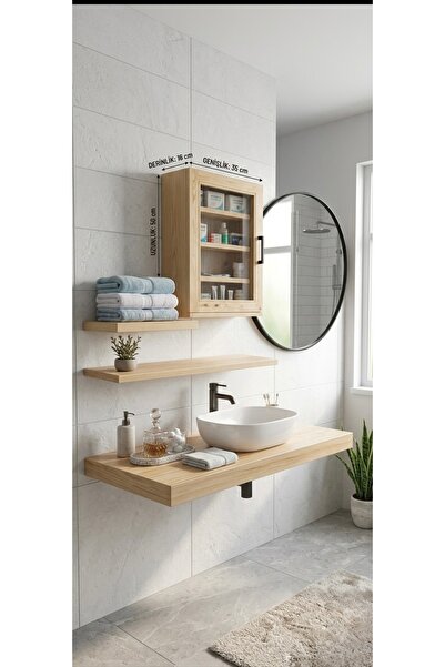 Zenba Design Ahşap Dekoratif Ecza Dolabı Çok Amaçlı Dolap Duvar Rafı
