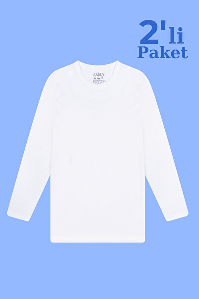 X MODAL 2 Pack Boy's White Long Sleeve Undershirt T-Shirt Badi 100% Cotton