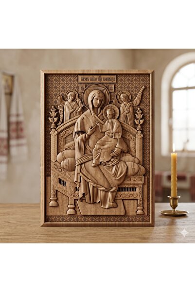 OEM Icon carved in solid oak wood – Mother of God and Jesus Christ – 30 x 24 cm