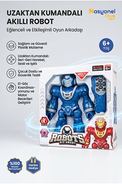 NASYONEL TOYS Uzaktan Kumandalı Mavi Robot Oyuncak Figür Sesli ve Işıklı Etki...