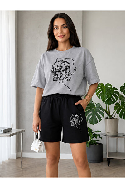 Gutsy T-Shirt Shorts 2-Piece Combination Sweat-Absorbing Women's Face Printed...