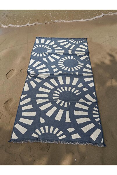SAVESSA Çağar Series Beach Towel 90X180 Cm-100% Cotton-Blue/Beige-Sauna-Spa-Gift