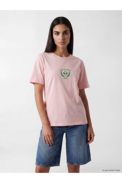 LC Waikiki Pink Printed Cotton Women's T-Shirt