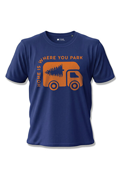 North Whiskers "Home Is Where You Park" Caravan Printed 100% Cotton Navy Blue...