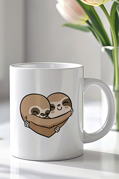 Mio Life 330ml Printed White Ceramic Mug Cup with Cute Sloth Animal Hugging P...