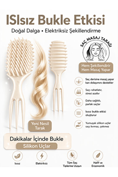 SheMask Kıvırcık Saç Tarağı Bukle Tarağı Saç Masaj Tarağı 3'ü 1 Arada Tarak S...