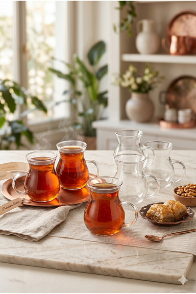Homerest Set of 6 Heat-Resistant Glass Tea Cups with Handles 160 ml Bohemian ...