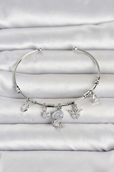 Clariss Silver Color Brass Cat Detailed Charm Women's Bracelet