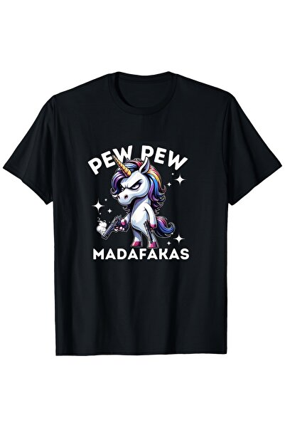 Chic Bloom تيشيرتات يونيكورن، للجنسين، مطبوعة بكلمات "PEW PEW" و"MADAFAKAS".