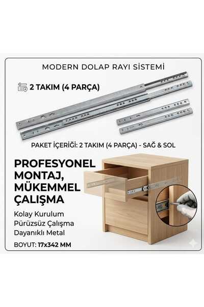 ask Beymes (2 Takım ) 17mm 35cm Teleskopik Bilyalı Ray Çekmece Kızağı Çekmece...