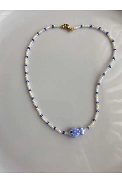Anetta Jewelry Kadın seramik mavi balık detaylı Çelik kolye(40cm)