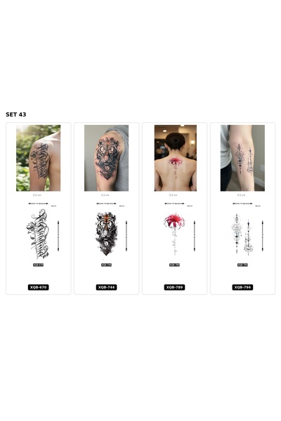 Airbrush Tattoo Yapıştırma Dövme 4 Adet Birden 1 Hafta Kalıcı Geçici Dövme Haftalık Set 72