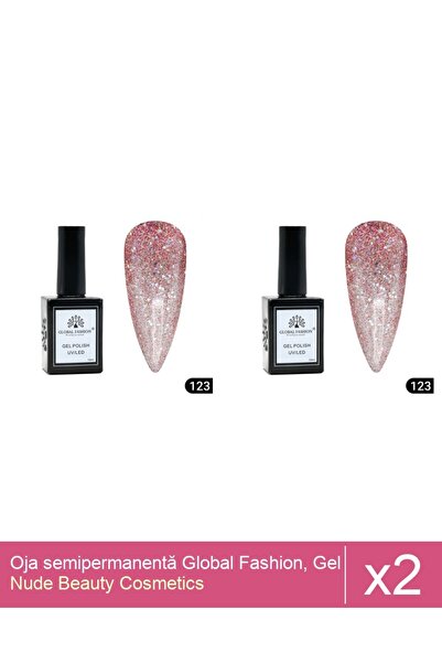 Makeup Set 2x Oja semipermanentă Global Fashion, Gel polish Elite Glow 15 ml,123