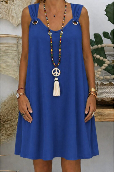 Efnaz style Women's Strappy V-Neck Bird Eye Detailed Midi Aerobin Dress