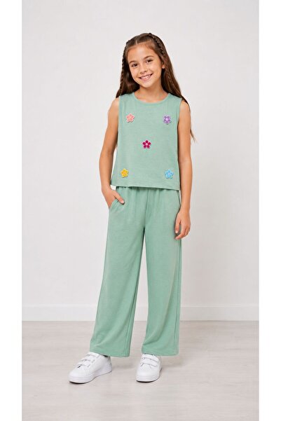 Kuzucuk Kids Bebek Çocuk Butik Kız çocuk Bayramlık Papatya Detaylı Pantalonlu...