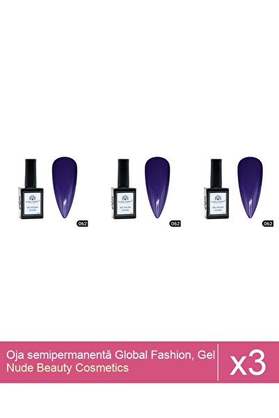 Makeup Set 3x Oja semipermanentă Global Fashion, Gel polish Elite Glow 15 ml,062