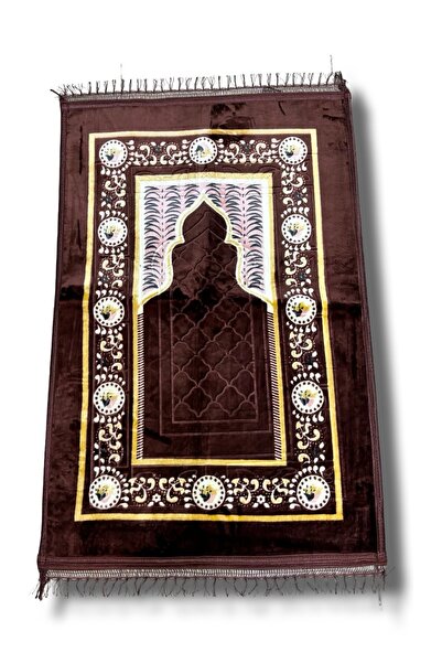 Muensu Brown Plush Prayer Rug, Non-Slip Orthopedic Luxury Prayer Rug, Hajj Um...