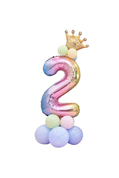 Velaris Number 2 Pastel Ombré Balloon with Crown — Set of 14 Festive Balloons